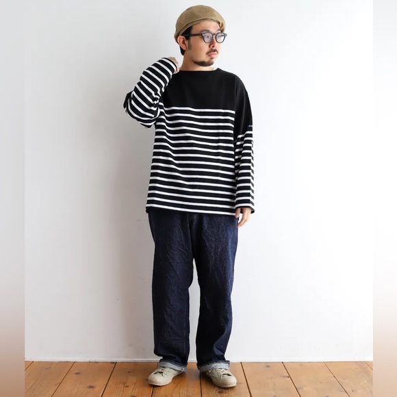 100% Cotton Knitted Sailor Breton Stripe Shirt Muji Unisex Boatneck Longsleeve - Picture 3 of 10